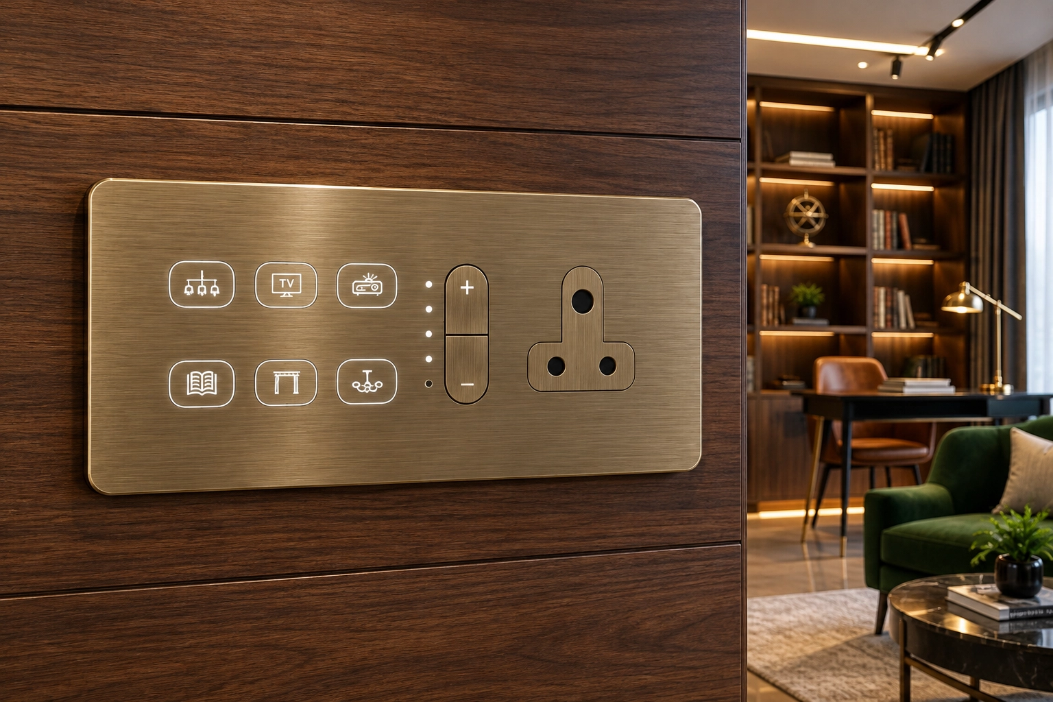 LOFT Brass 6 Switch, 1 Dimmer, 1 Socket